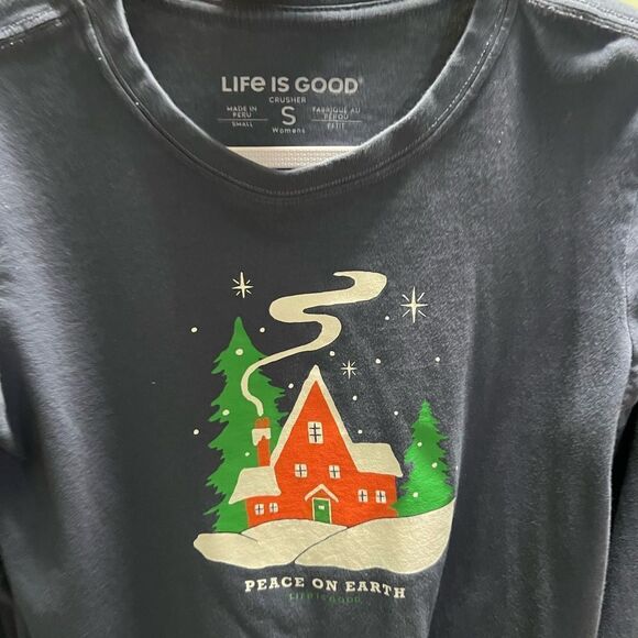 Life is Good “ Peace On Earth”  Navy Long Sleeve Shirt Size Small #334 - Picture 4 of 7